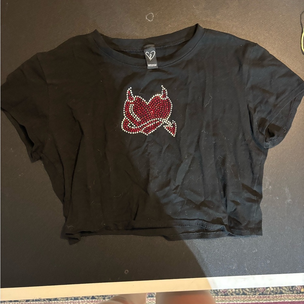 Windsor Black Crop Top with Red and White Design